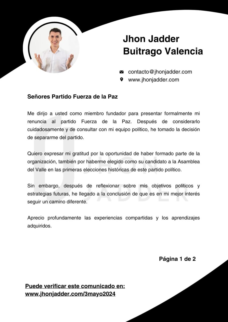 Comunicado 3 Mayo 2024 – Renuncia a la Fuerza de la Paz